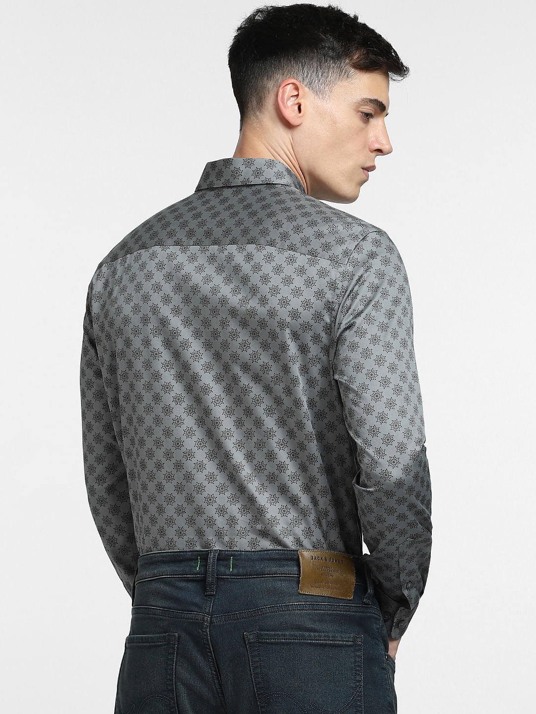 Grey Printed Full Sleeves Shirt