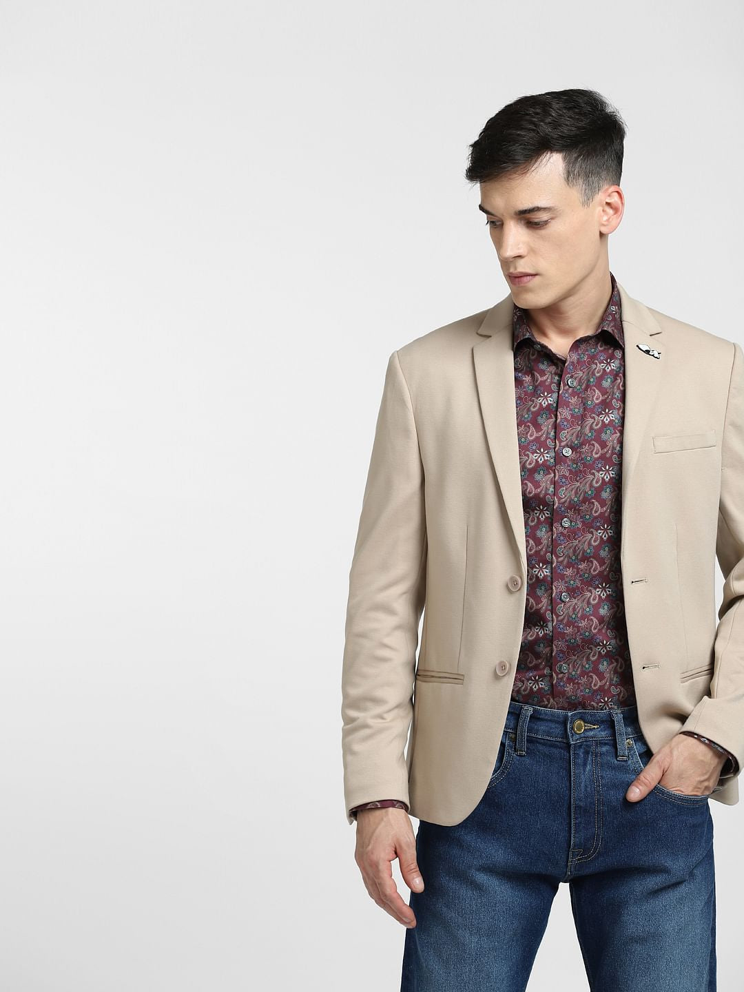 Maroon Printed Full Sleeves Shirt - S