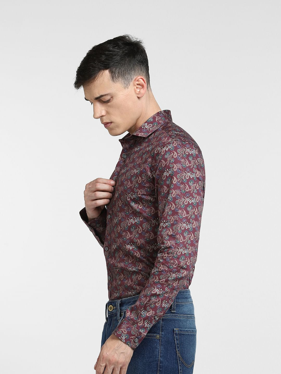 Maroon Printed Full Sleeves Shirt