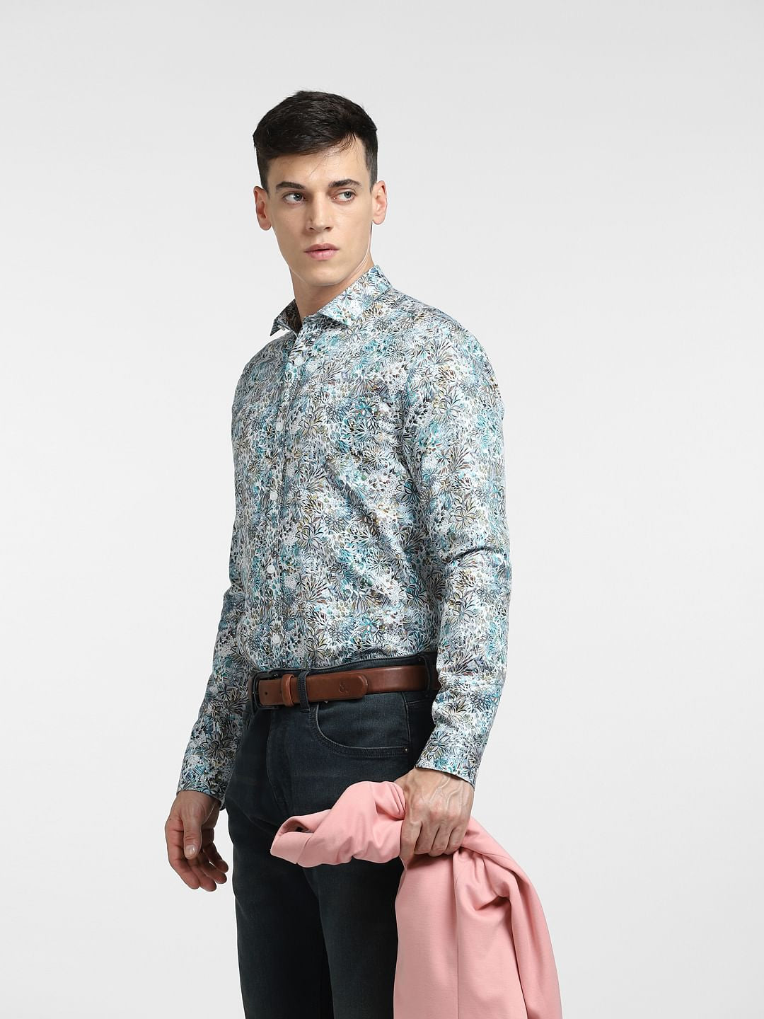White Abstract Print Full Sleeves Shirt - S