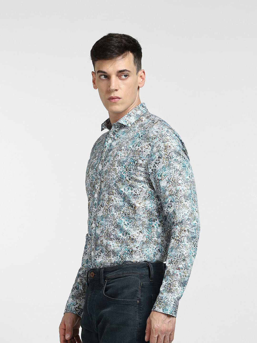 White Abstract Print Full Sleeves Shirt