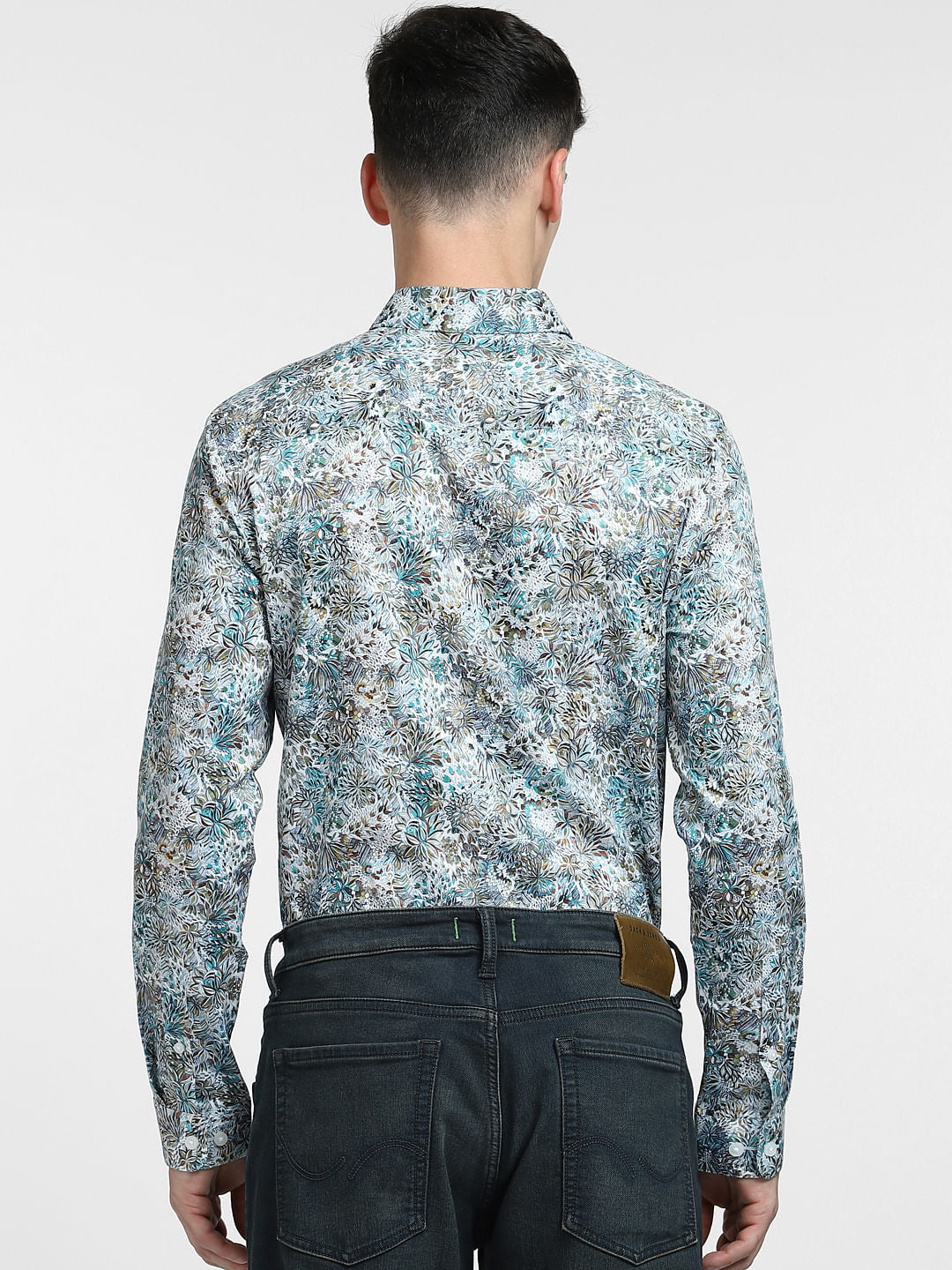 White Abstract Print Full Sleeves Shirt