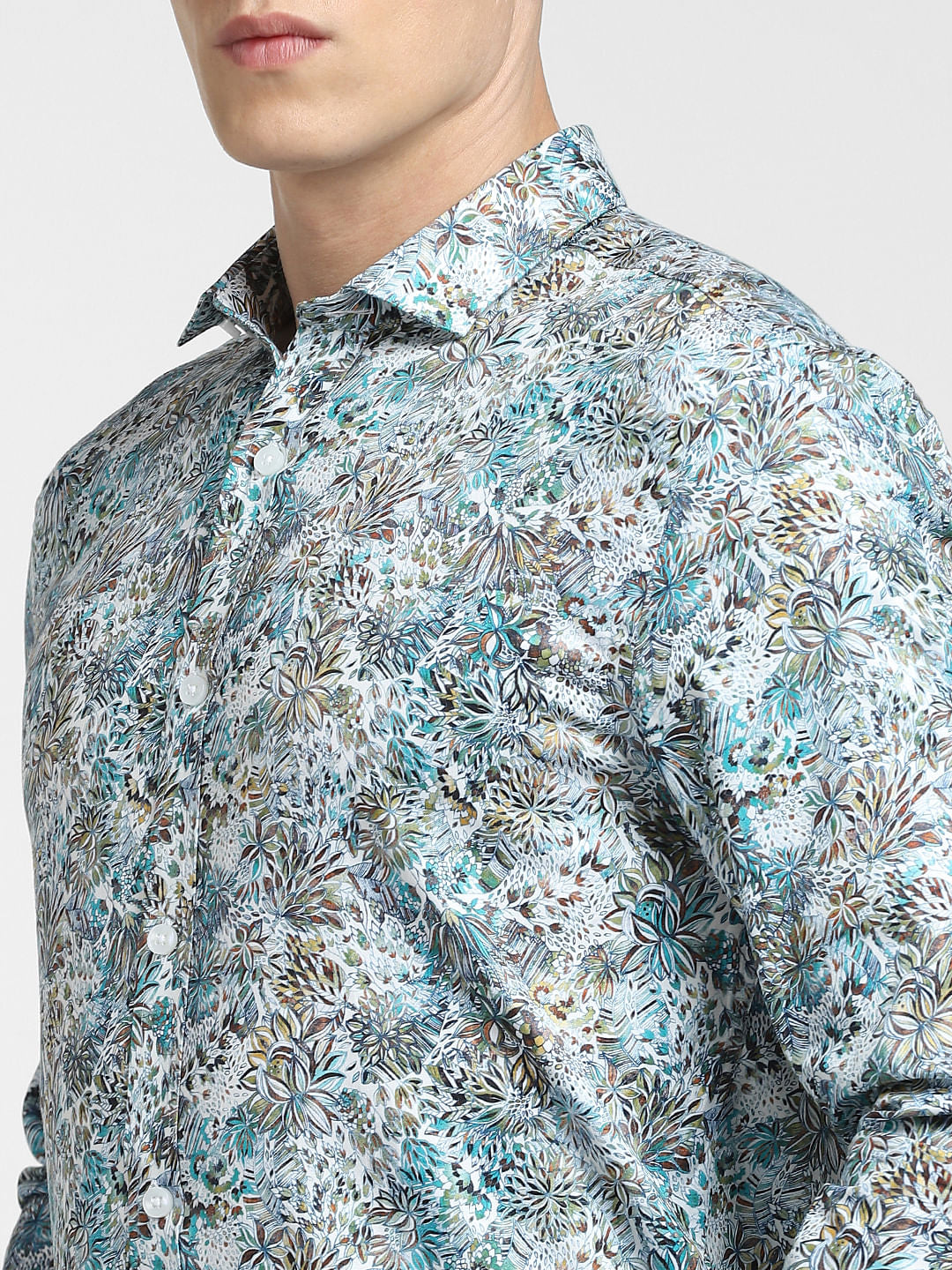 White Abstract Print Full Sleeves Shirt
