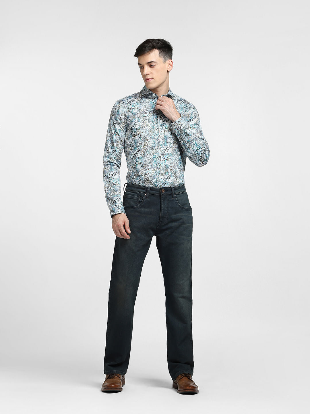 White Abstract Print Full Sleeves Shirt