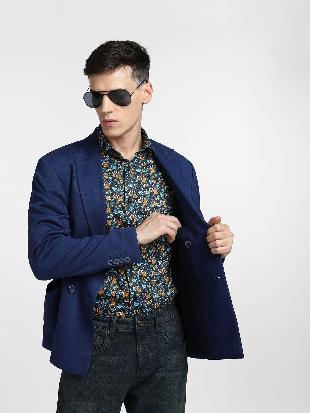 Dark Blue Floral Full Sleeves Shirt