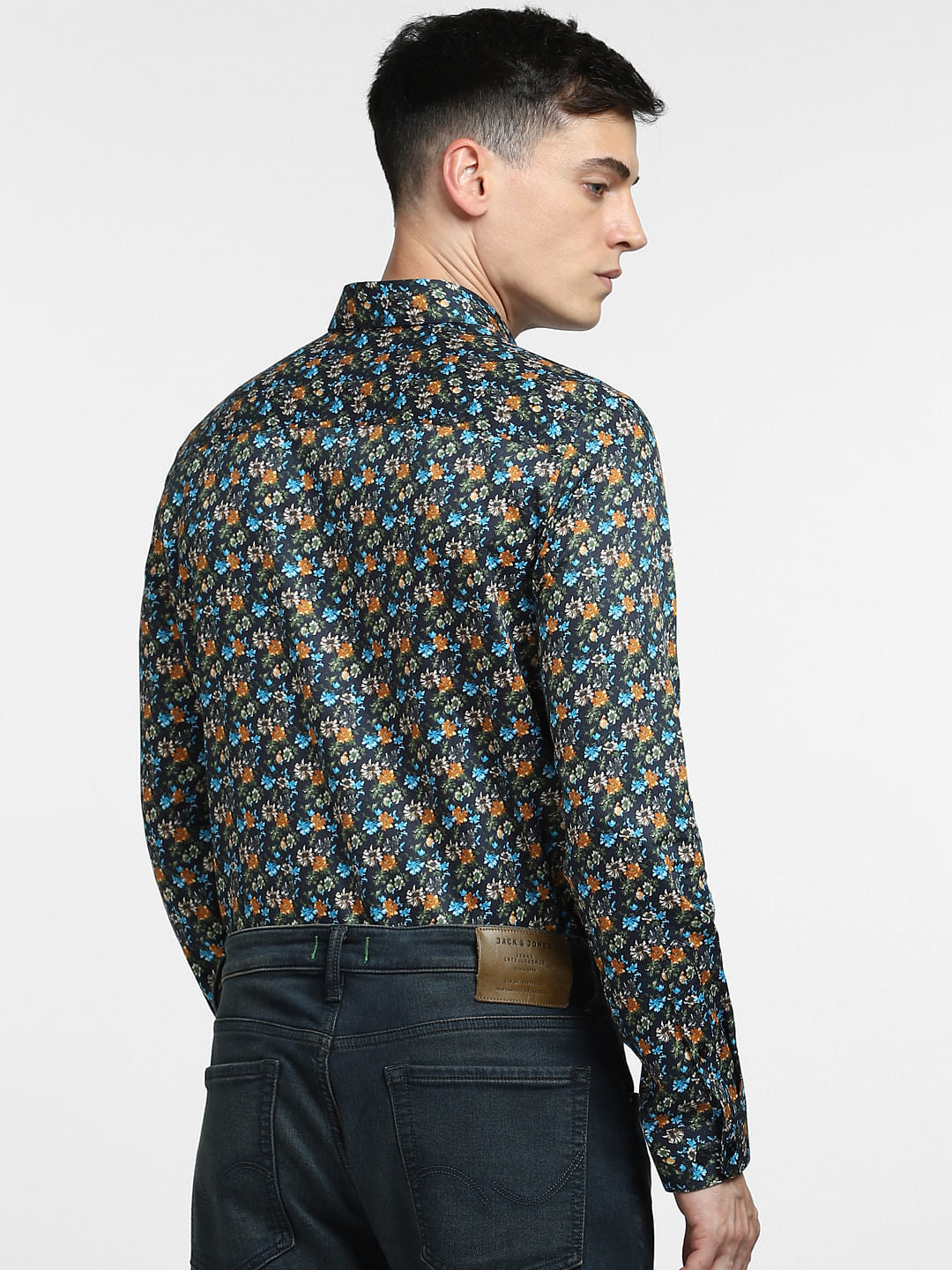 Dark Blue Floral Full Sleeves Shirt
