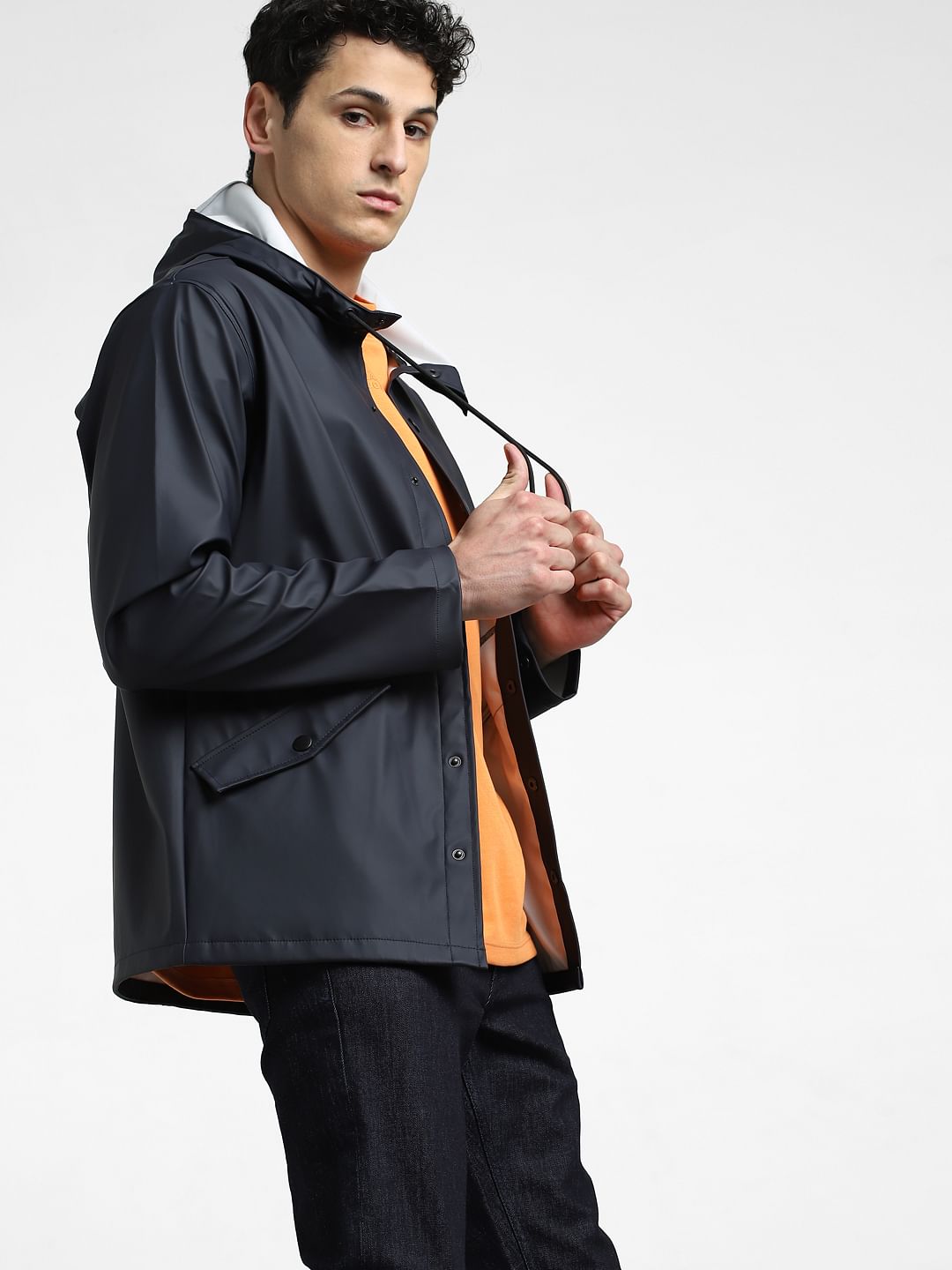 Navy Blue Hooded Rain Jacket