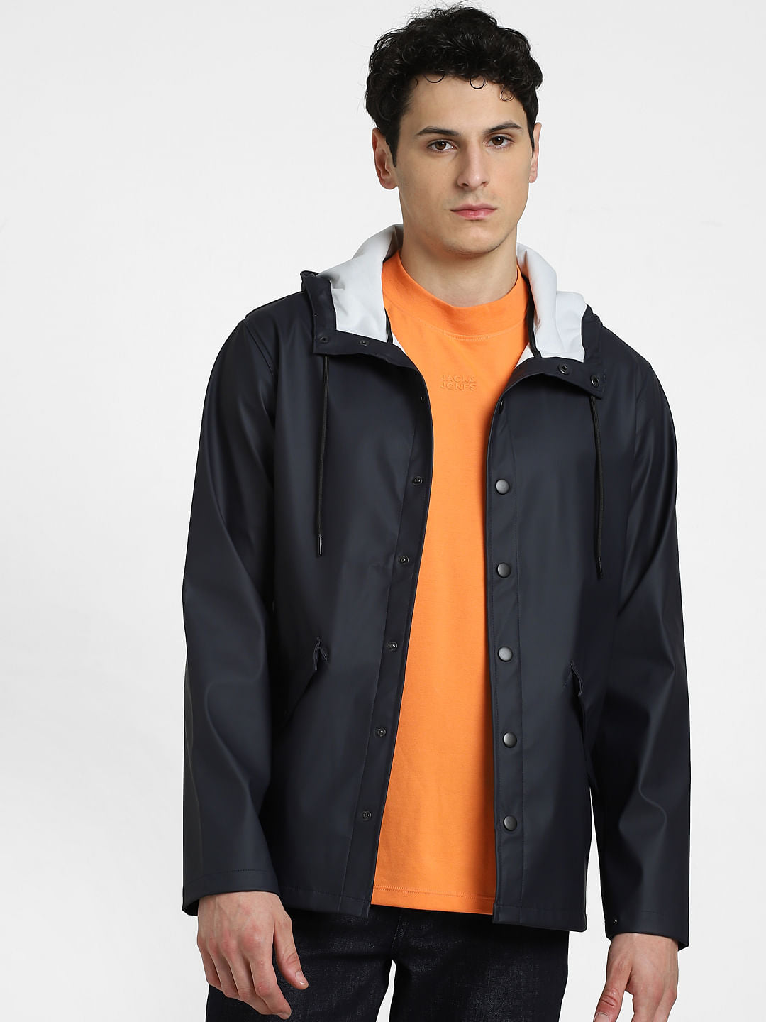 Navy Blue Hooded Rain Jacket