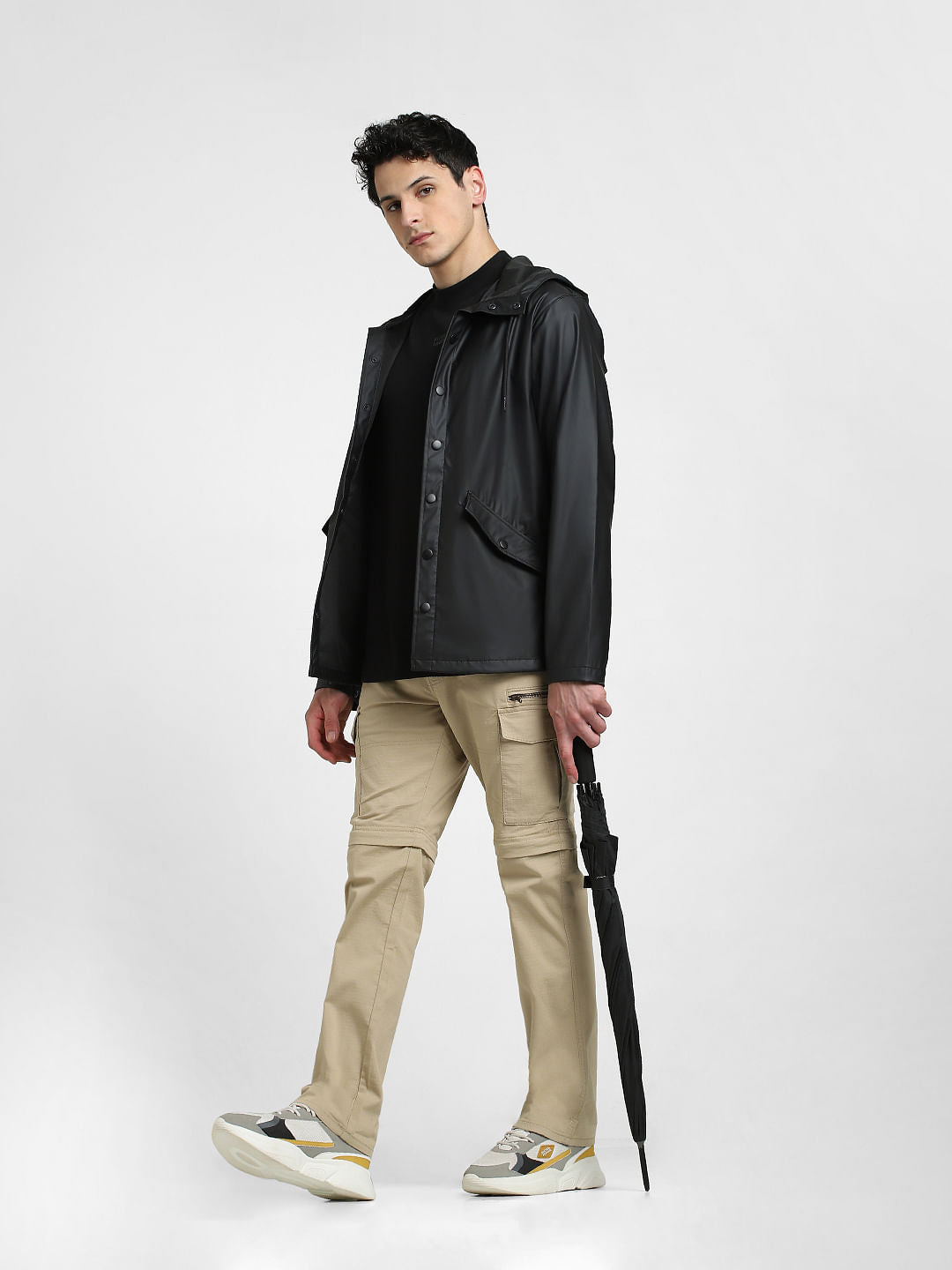 Black Hooded Rain Jacket - S