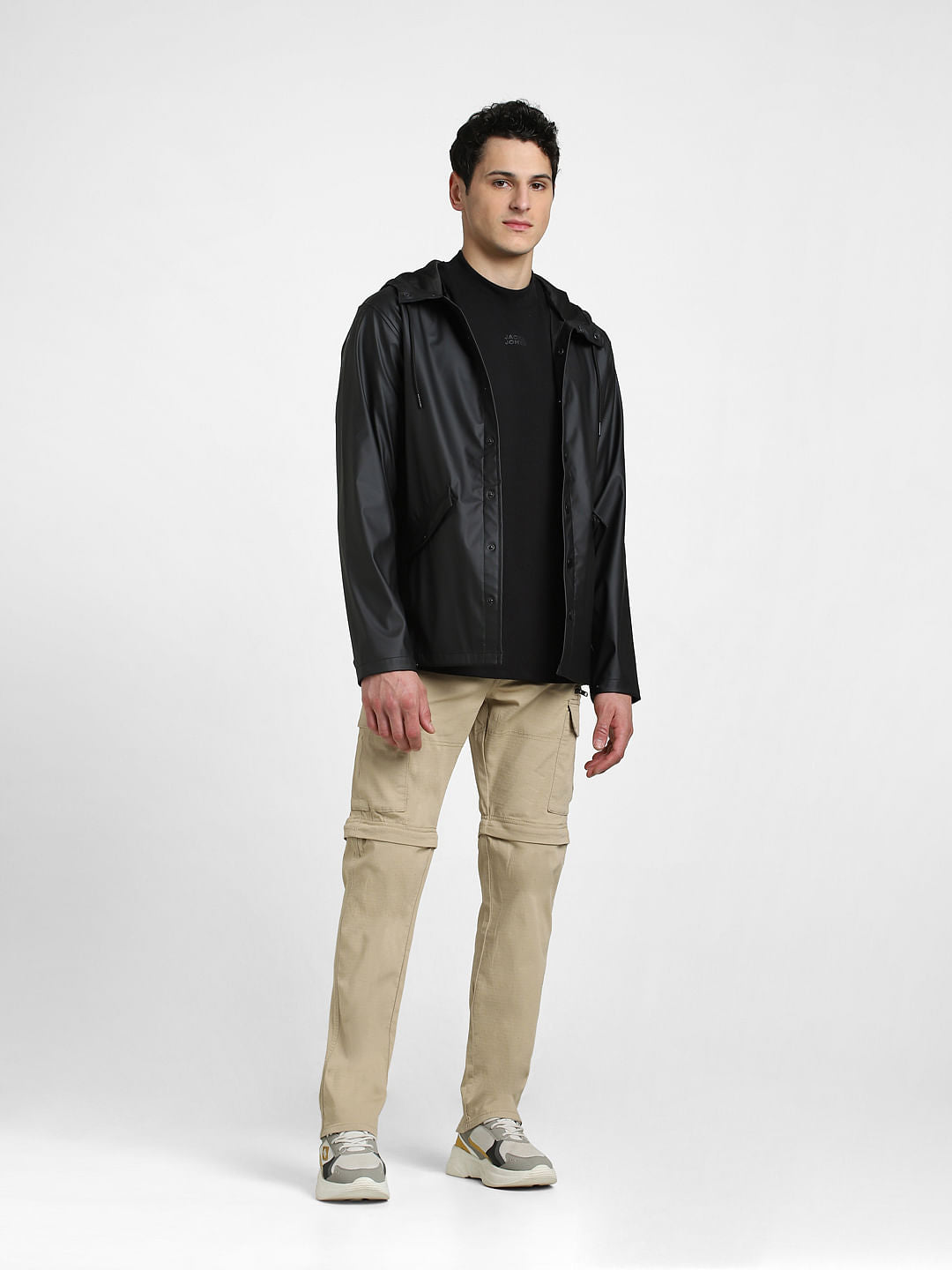 Black Hooded Rain Jacket