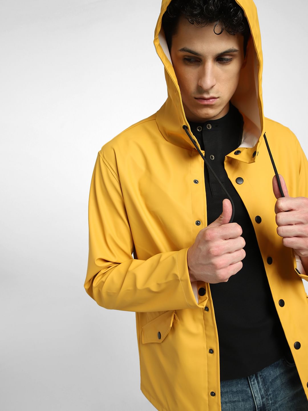 Yellow Hooded Rain Jacket - S