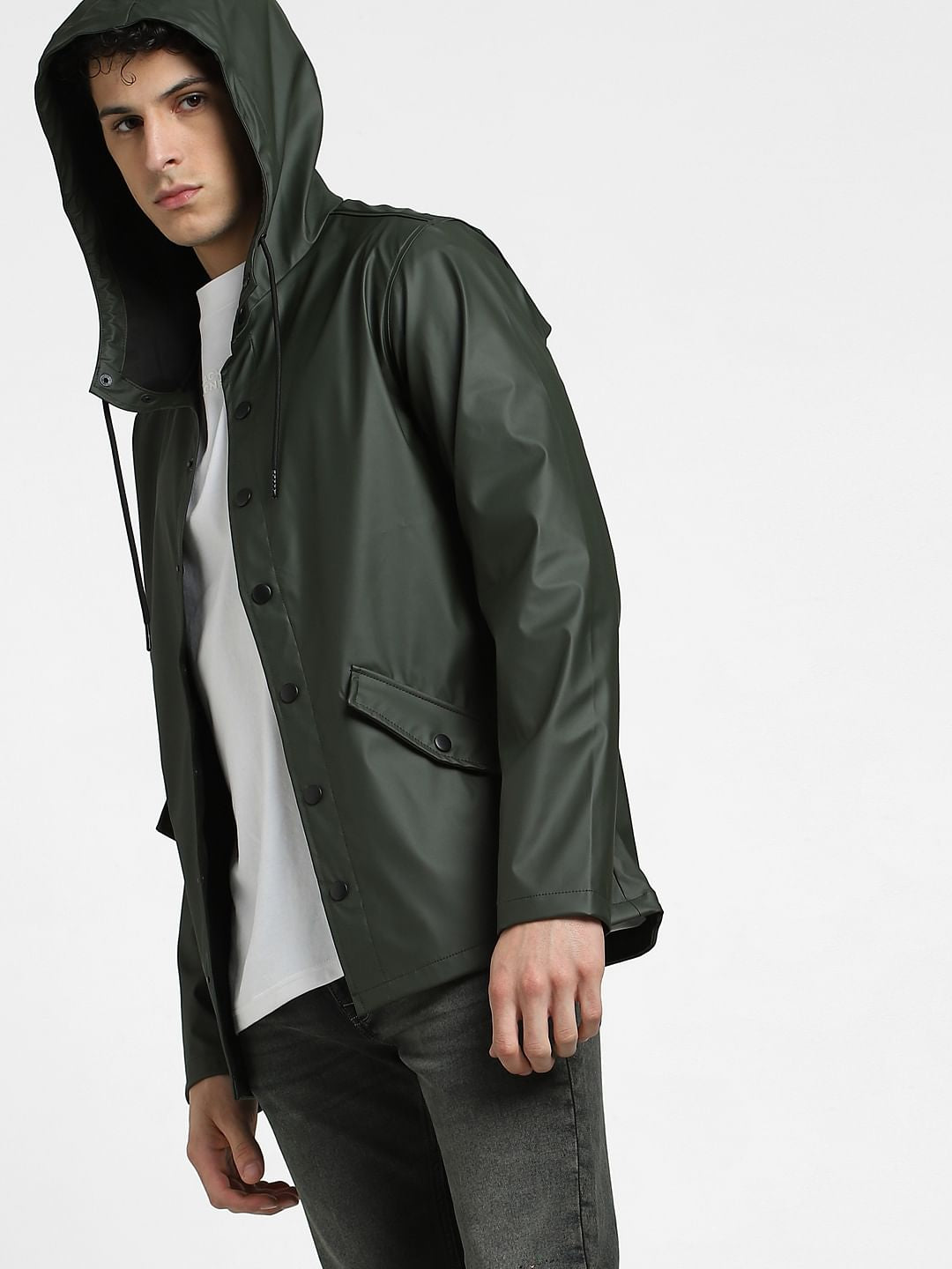 Dark Green Hooded Rain Jacket - S