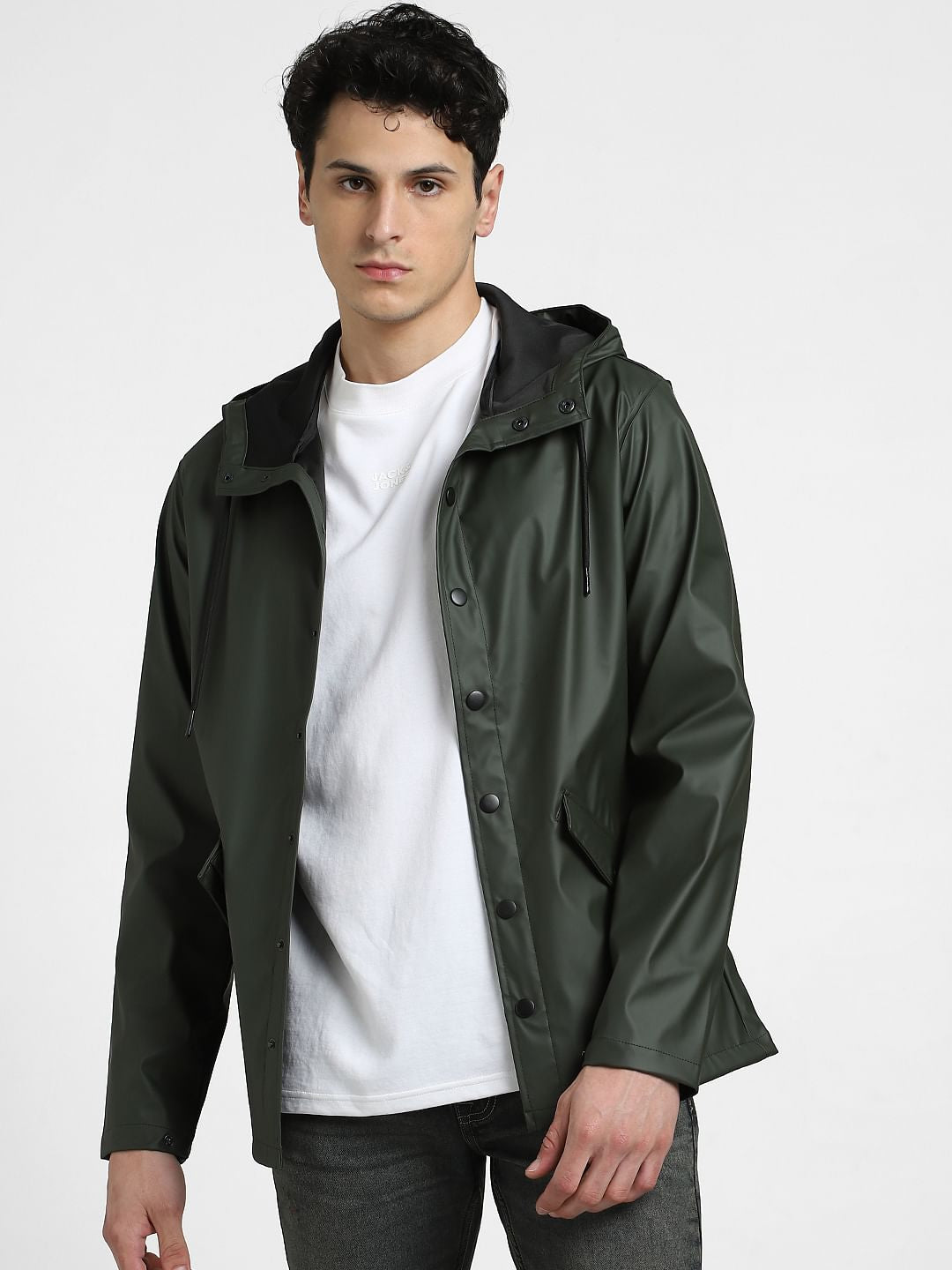Dark Green Hooded Rain Jacket