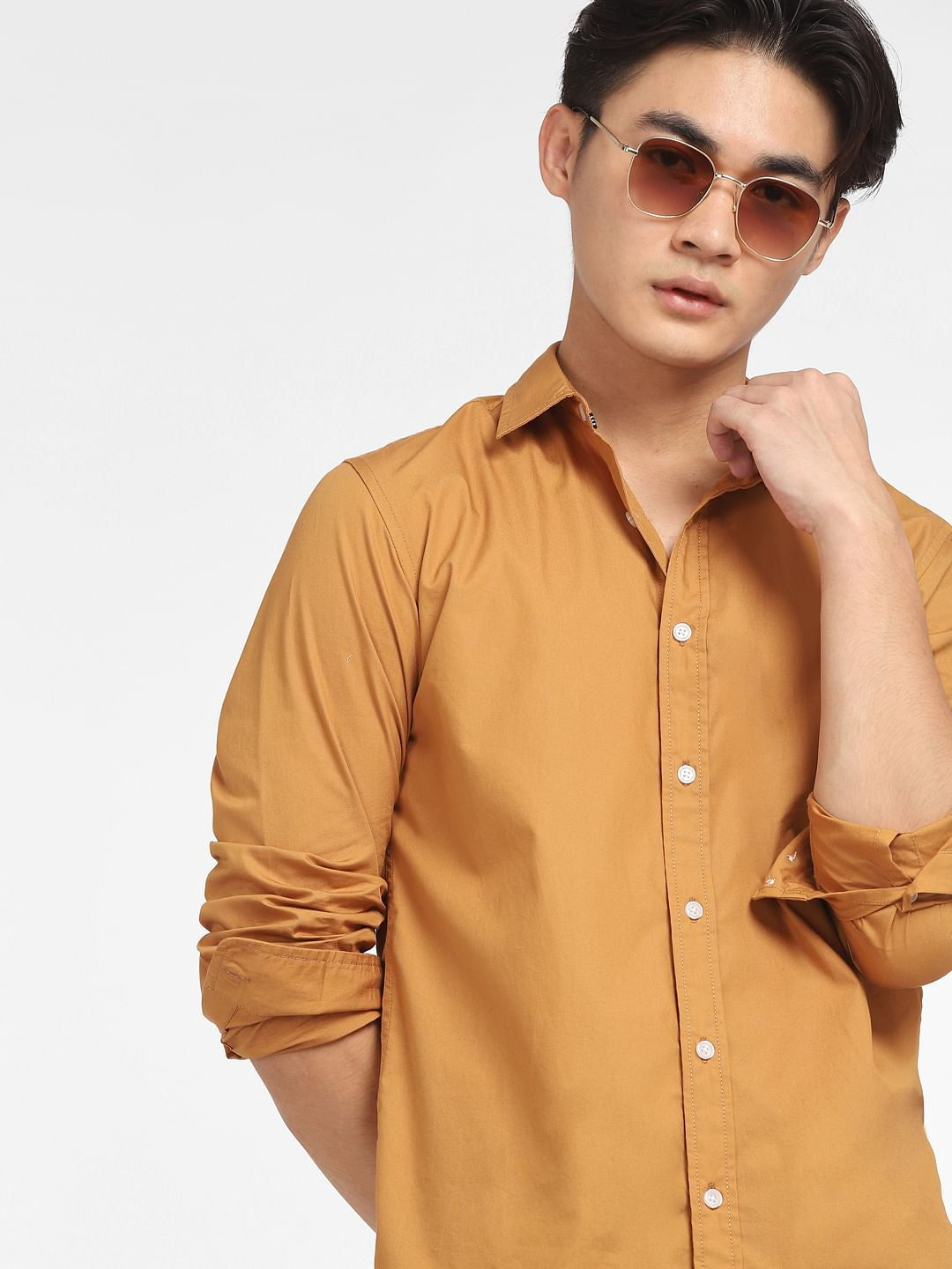 Brown Logo Print Full Sleeves Shirt - S