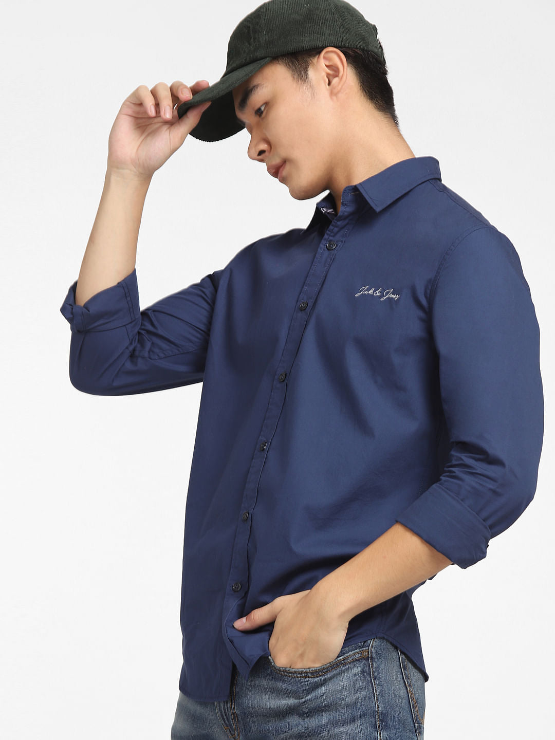Blue Logo Print Full Sleeves Shirt - S