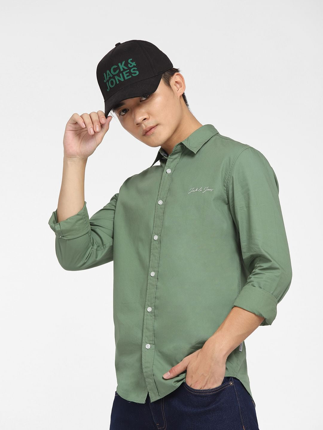 Green Logo Print Full Sleeves Shirt - S