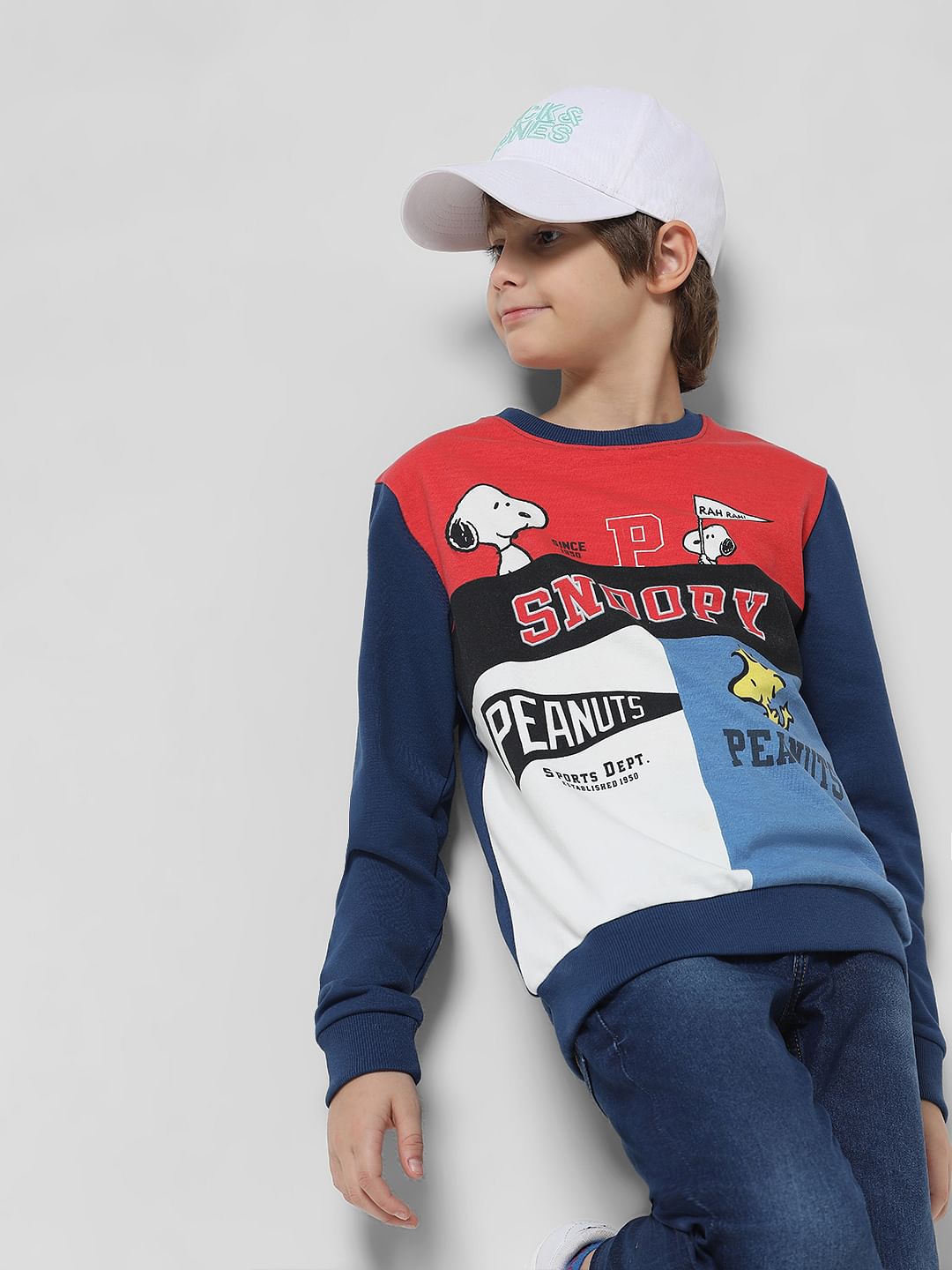 x Peanuts Blue Colourblocked Printed Sweatshirt