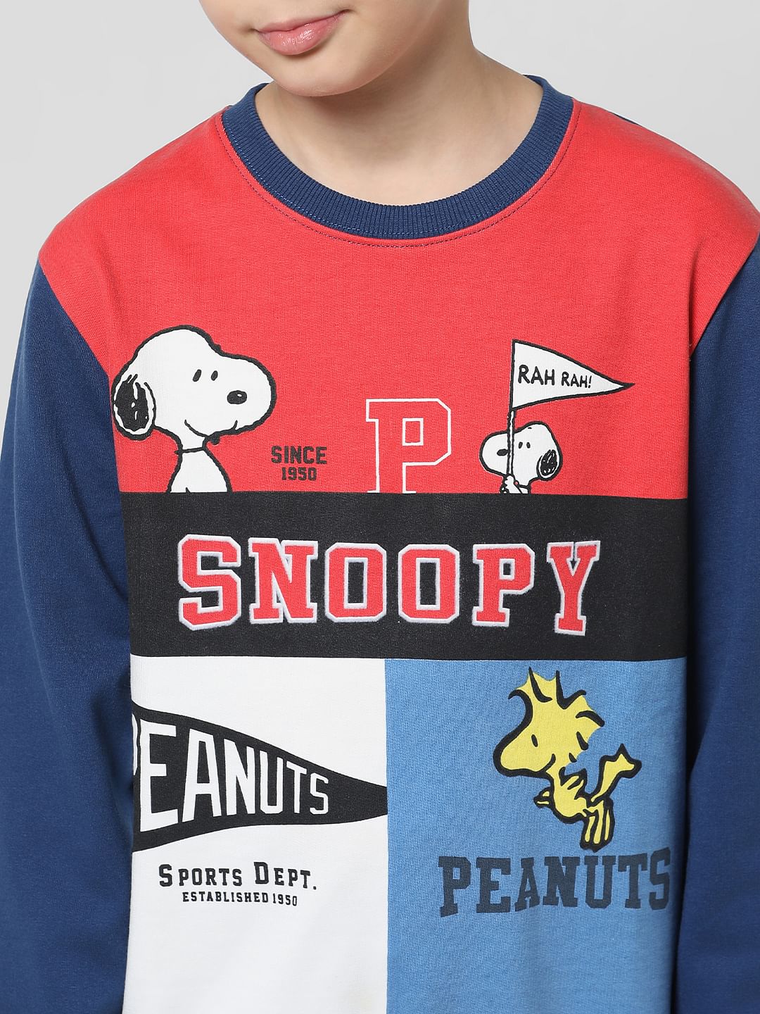 x Peanuts Blue Colourblocked Printed Sweatshirt
