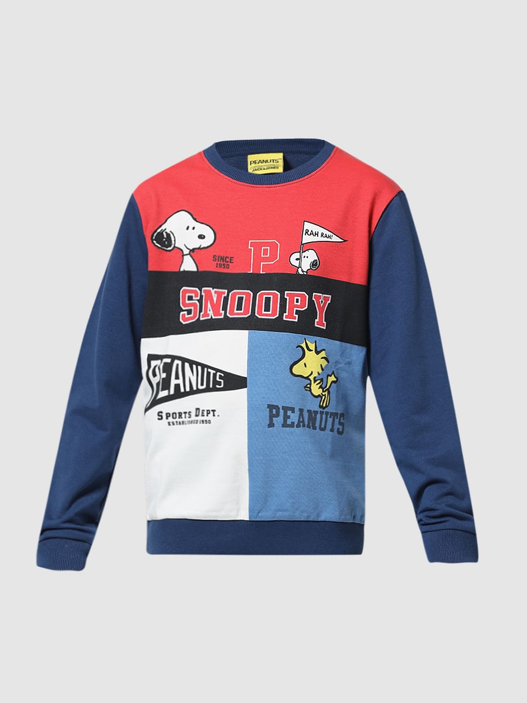 x Peanuts Blue Colourblocked Printed Sweatshirt
