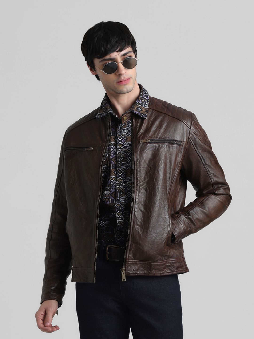 Dark Brown Leather Jacket - S