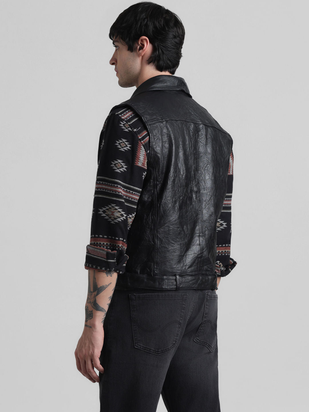 Black Leather Sleeveless Biker Jacket