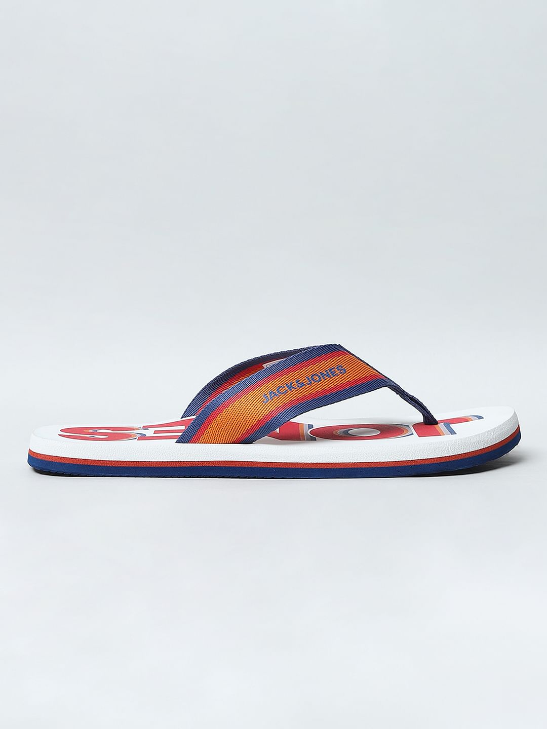 White Logo Print Flip Flops