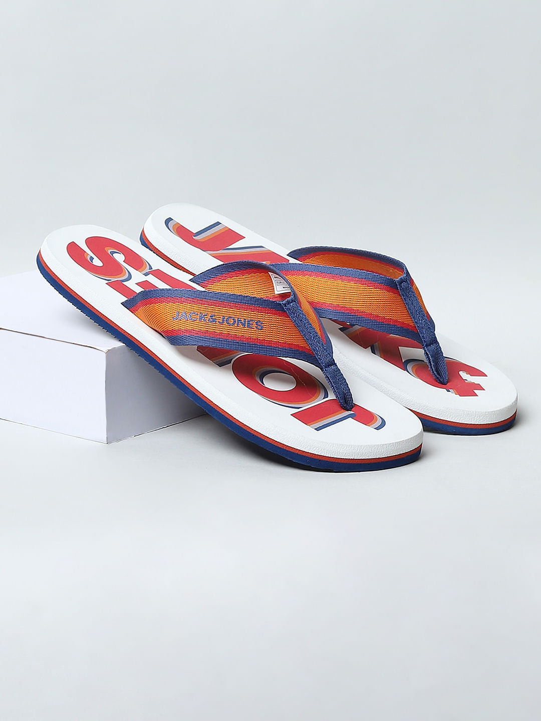White Logo Print Flip Flops