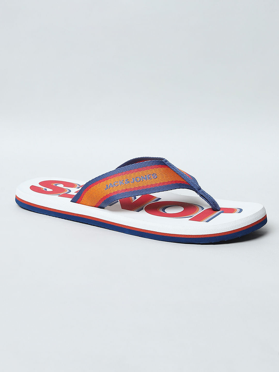 White Logo Print Flip Flops