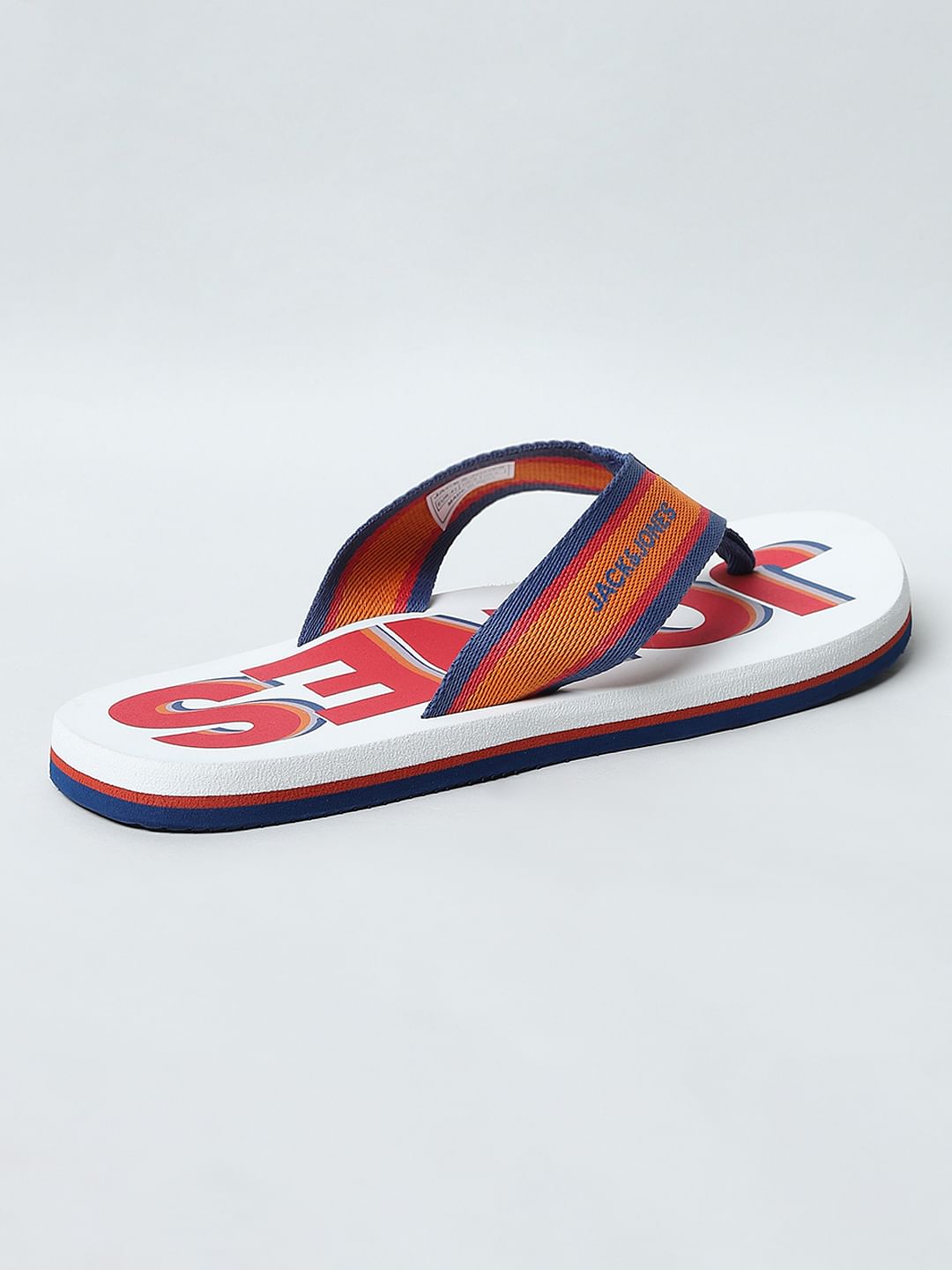 White Logo Print Flip Flops