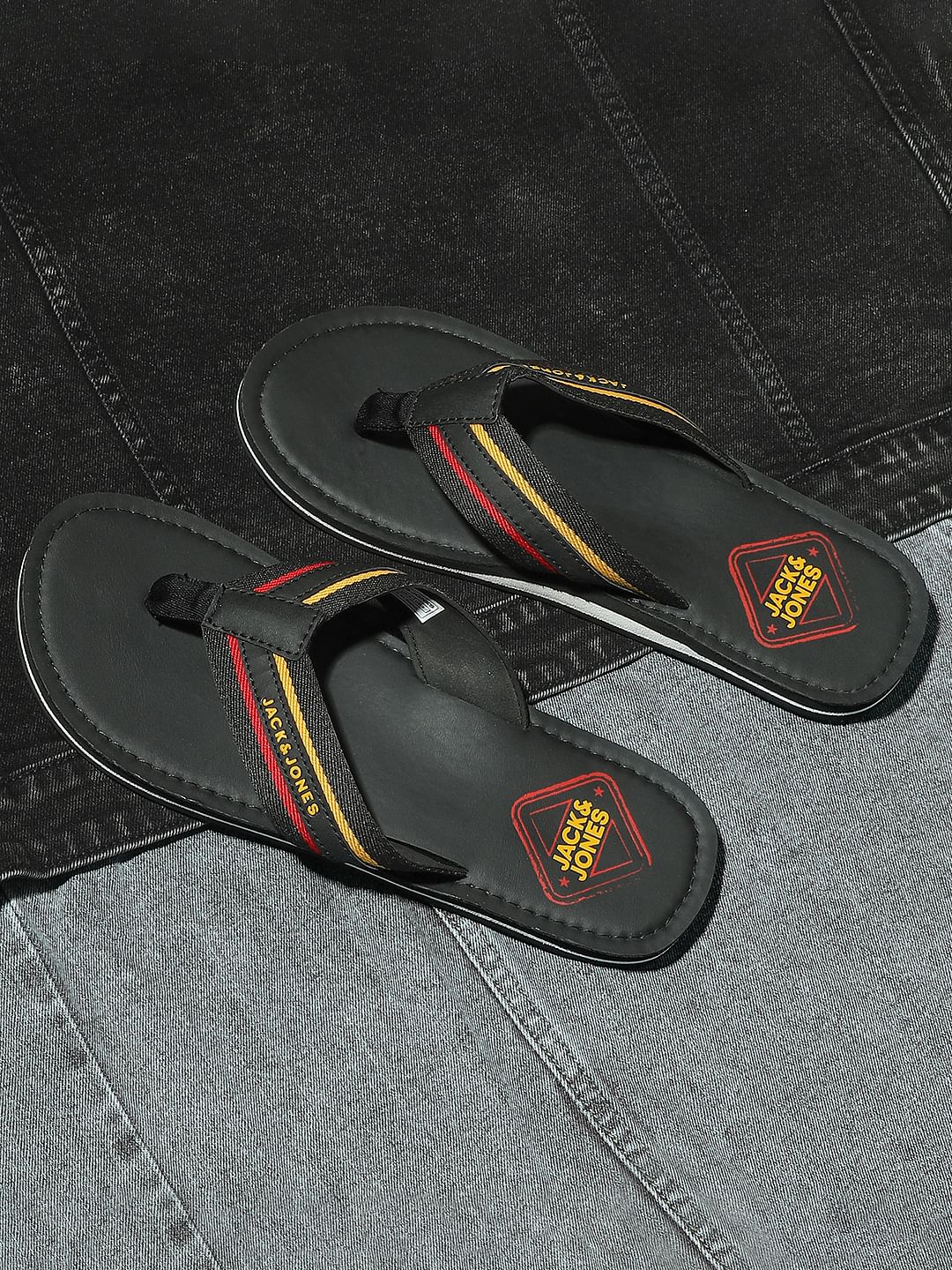 Black Logo Print Flip Flops - 6