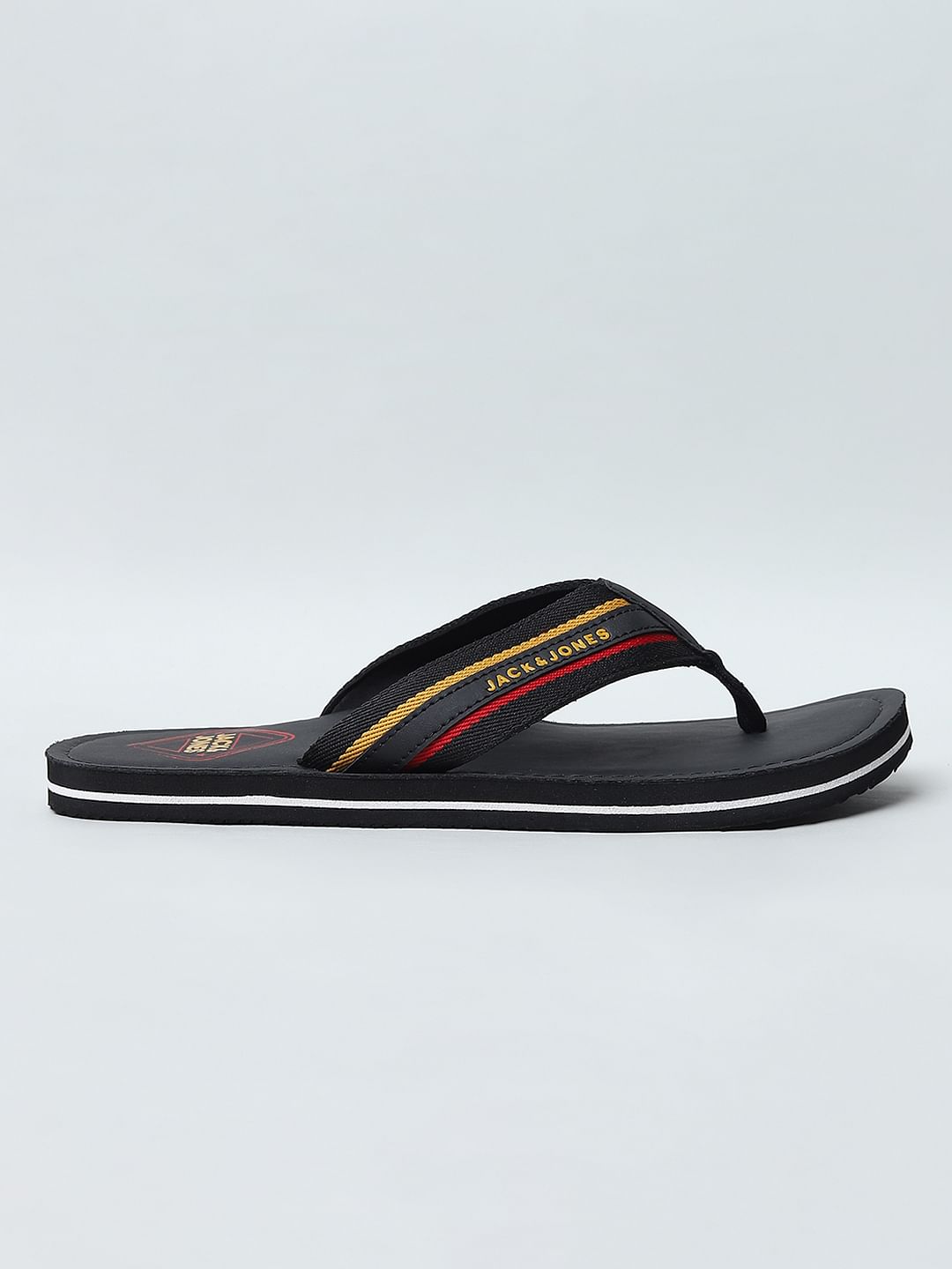 Black Logo Print Flip Flops