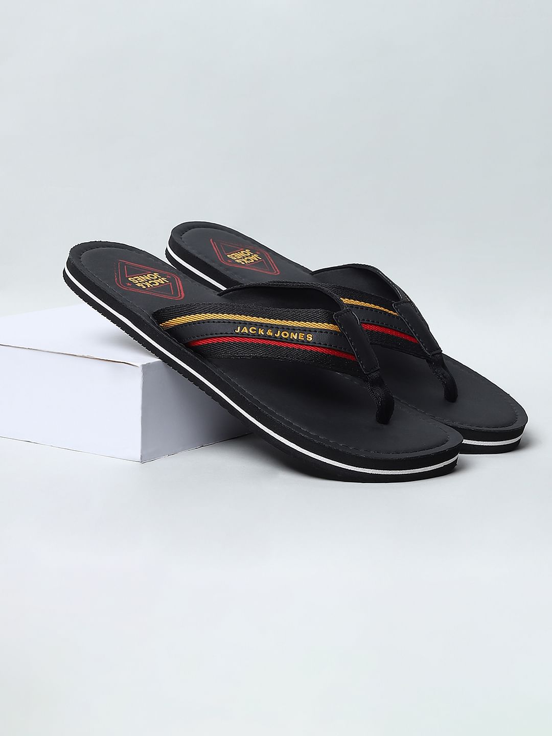 Black Logo Print Flip Flops
