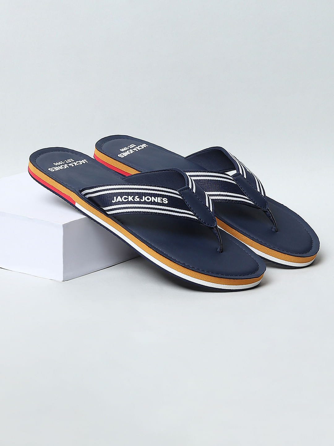 Blue Logo Print Flip Flops