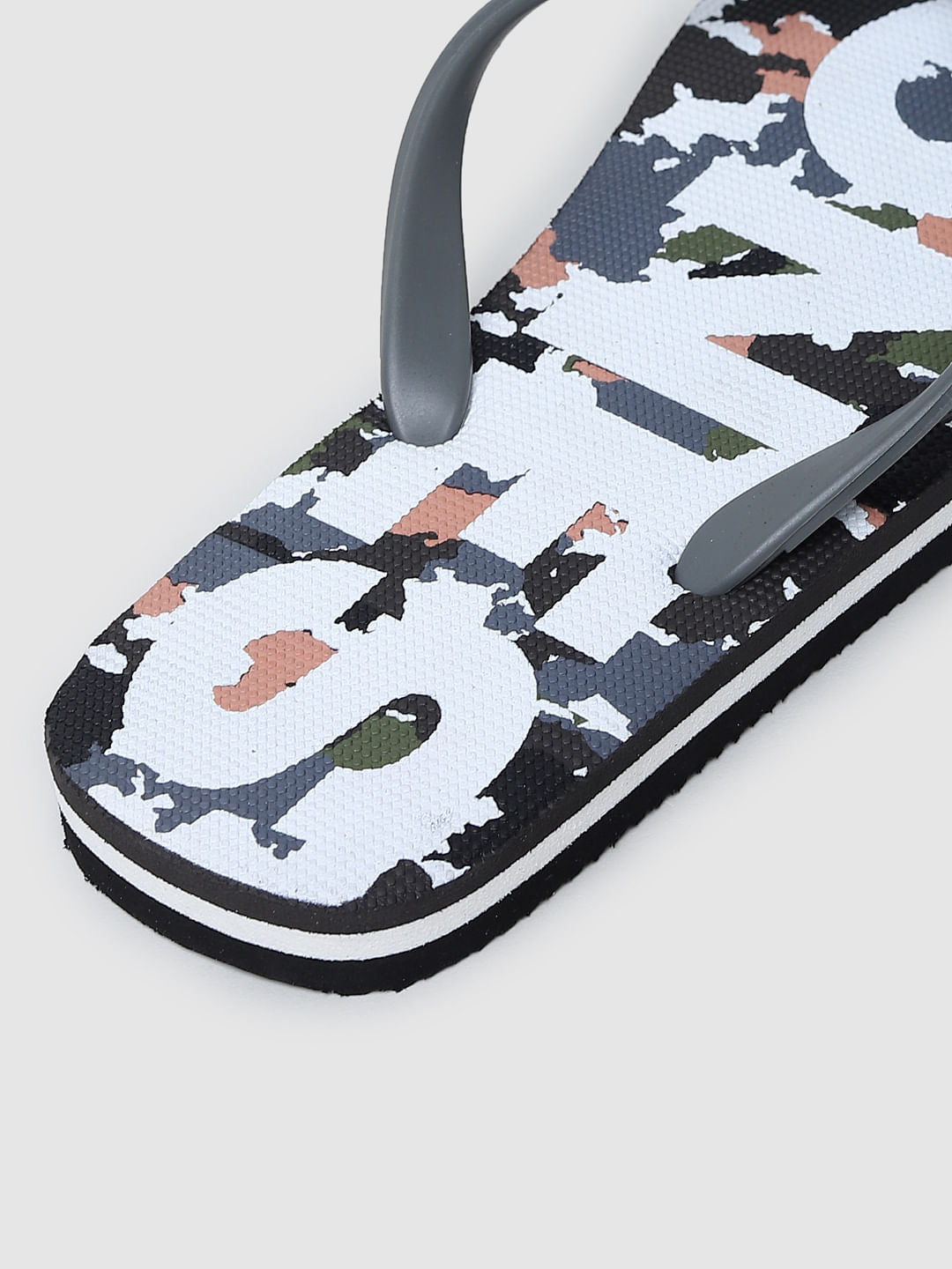 Grey Camo Print Flip Flops