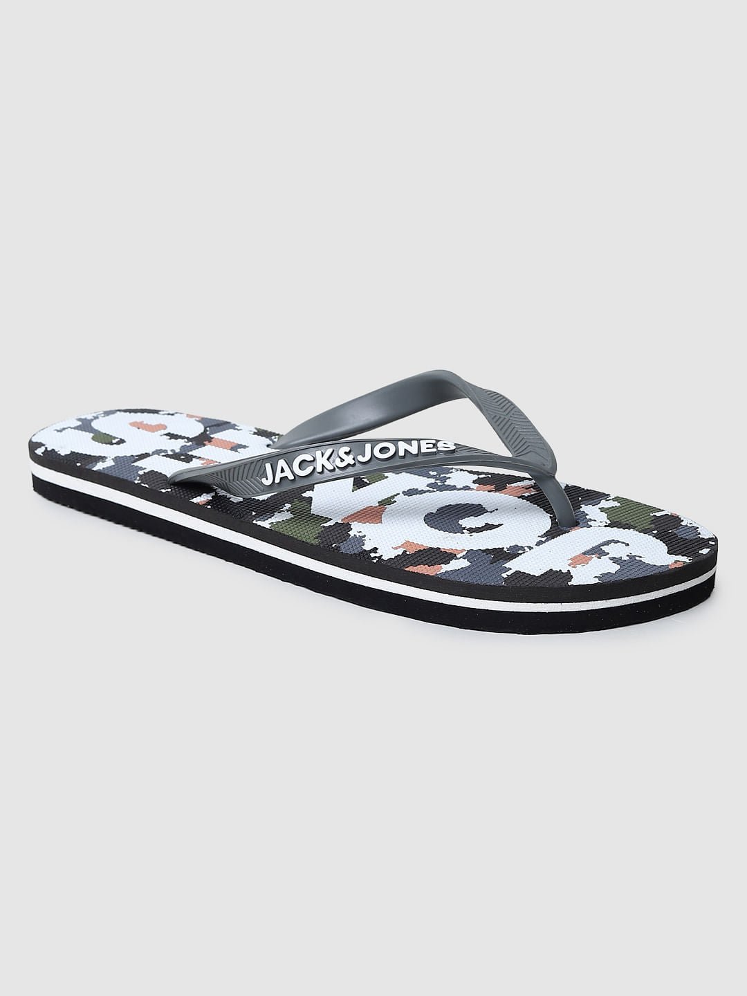 Grey Camo Print Flip Flops