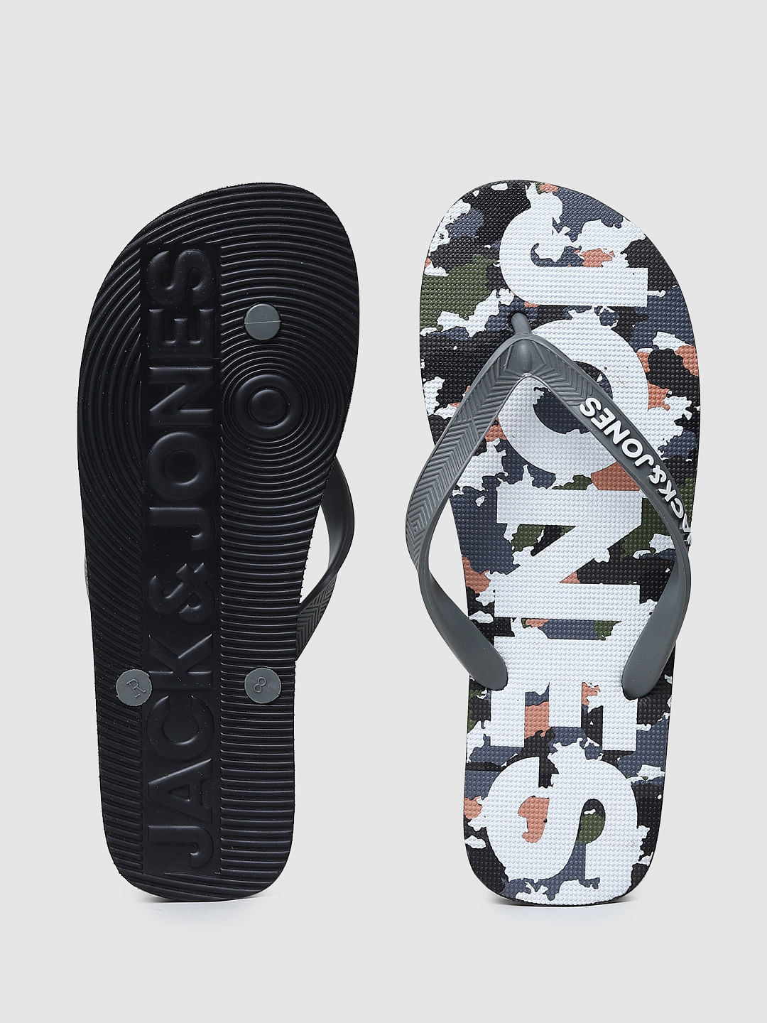 Grey Camo Print Flip Flops