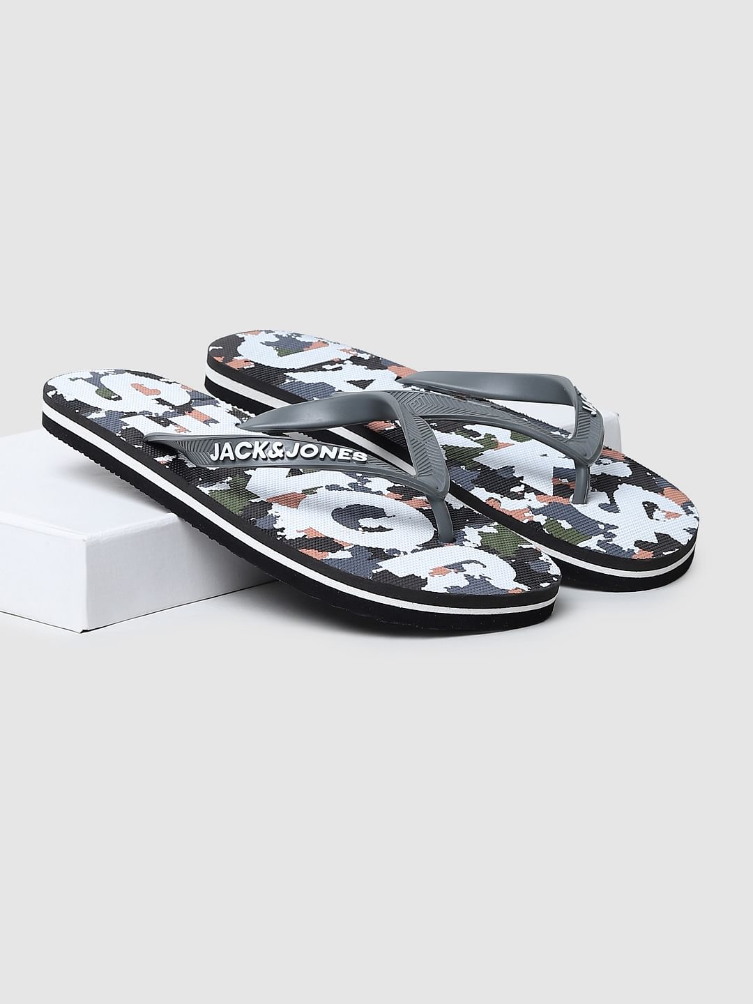 Grey Camo Print Flip Flops