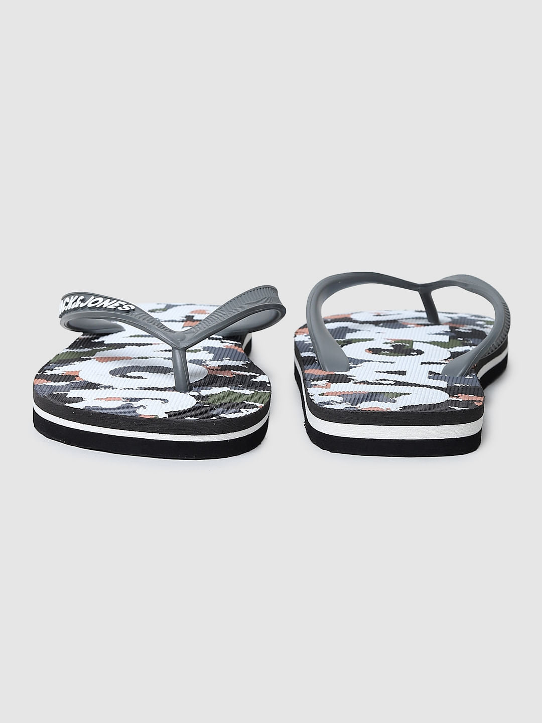 Grey Camo Print Flip Flops