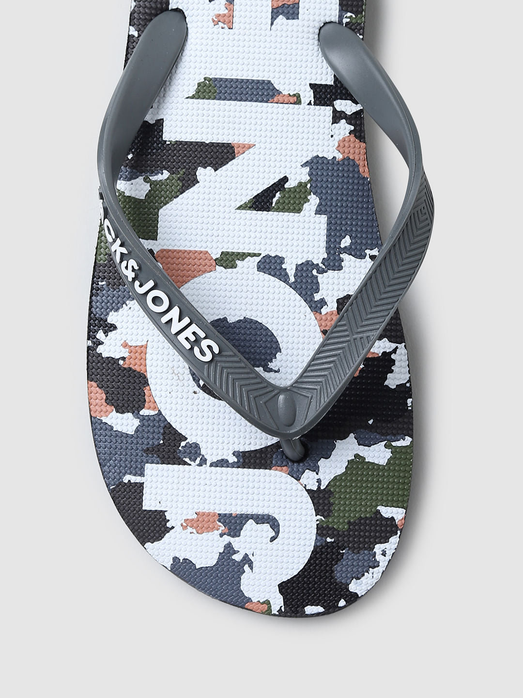 Grey Camo Print Flip Flops