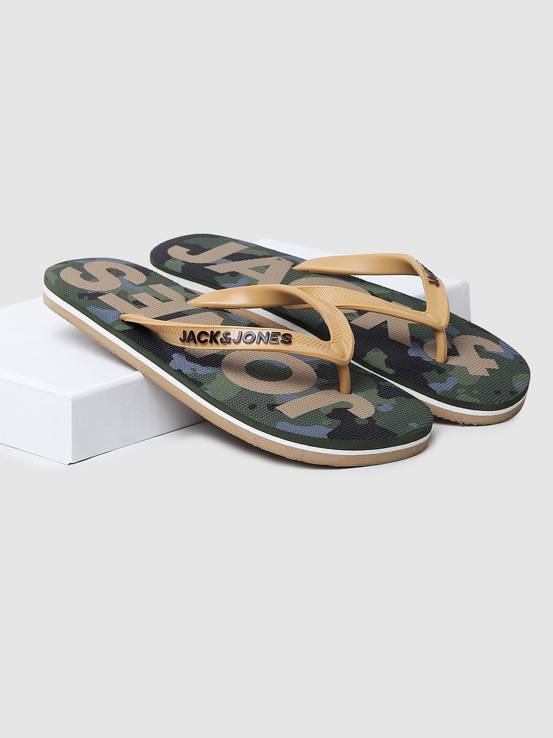 Green Camo Print Flip Flops