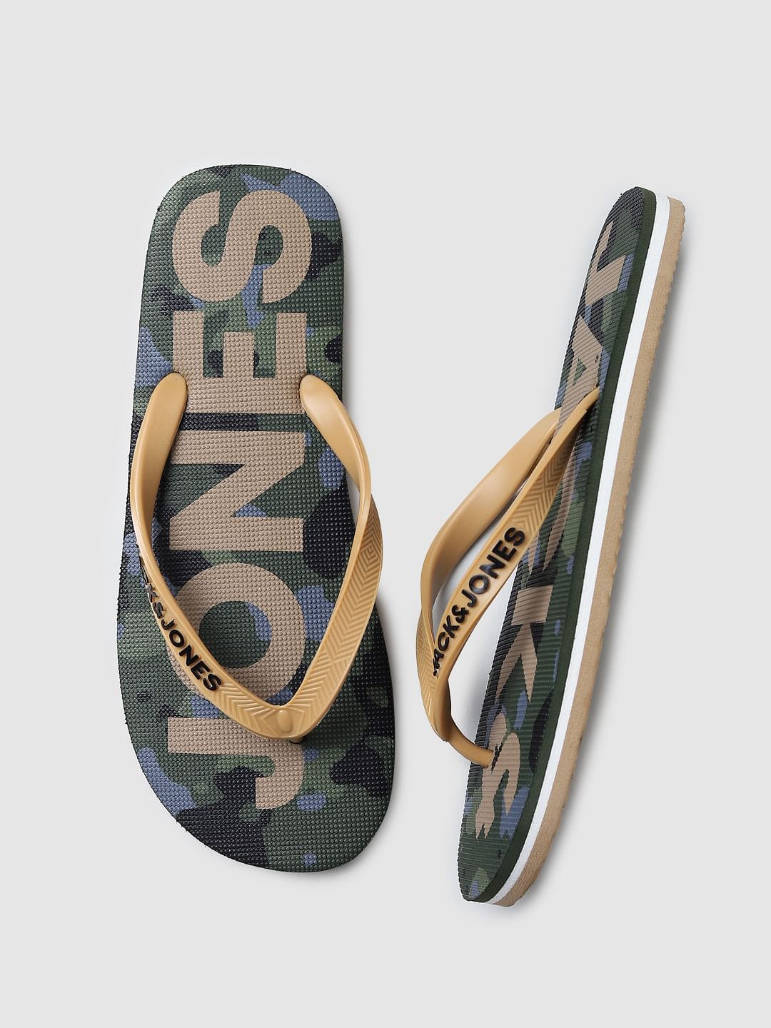 Green Camo Print Flip Flops