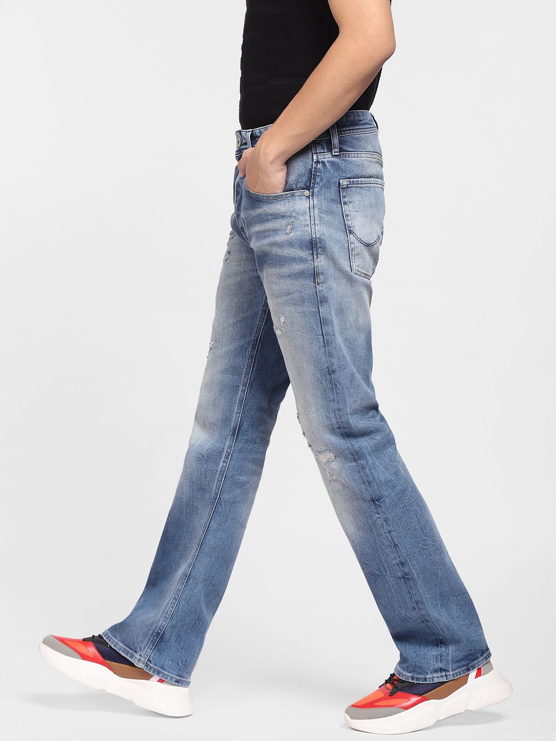 Blue High Rise Distressed Ray Bootcut Jeans