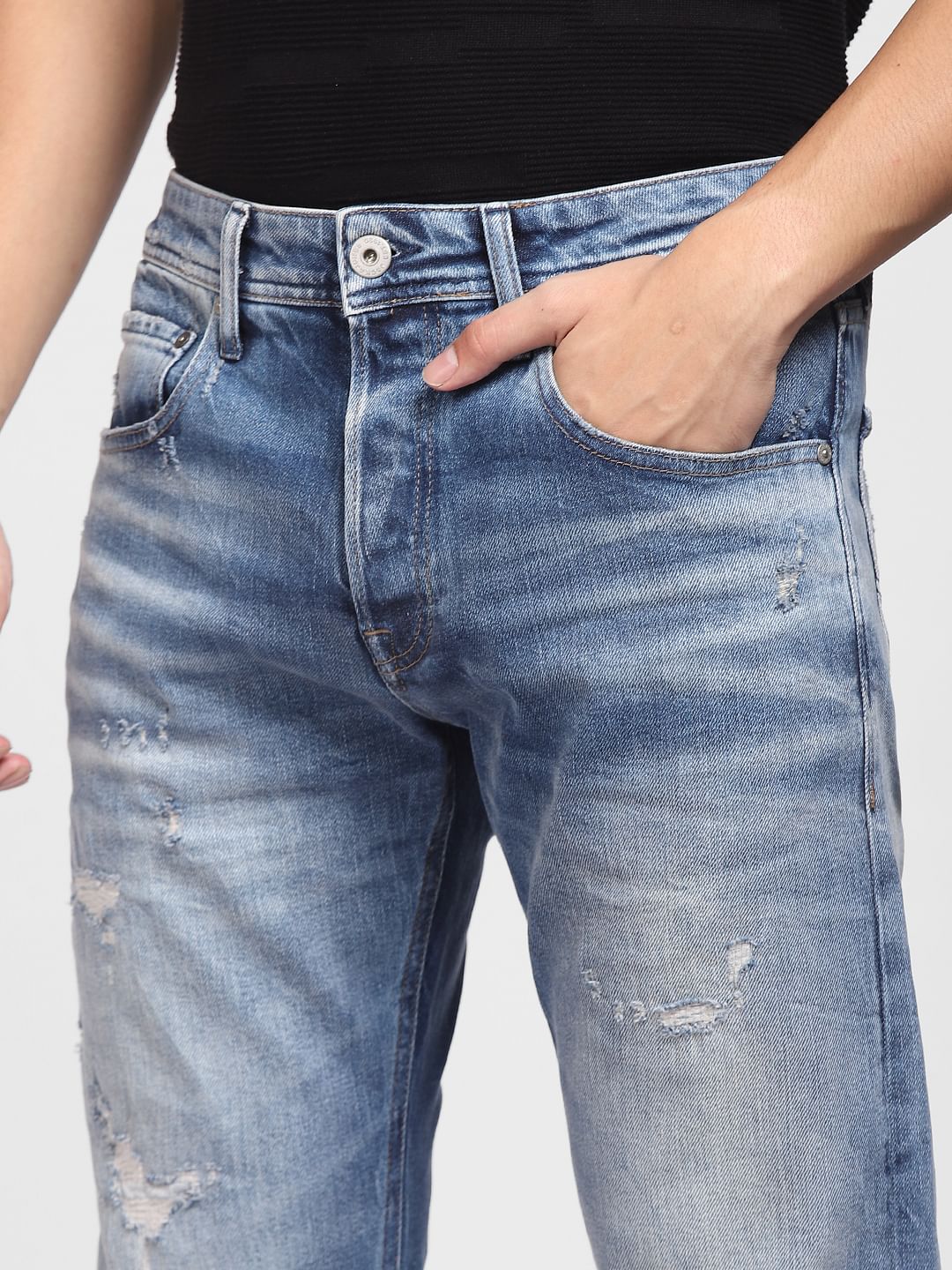 Blue High Rise Distressed Ray Bootcut Jeans