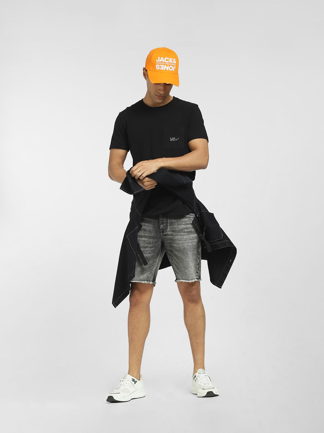 Black Low Rise Washed Denim Shorts - S