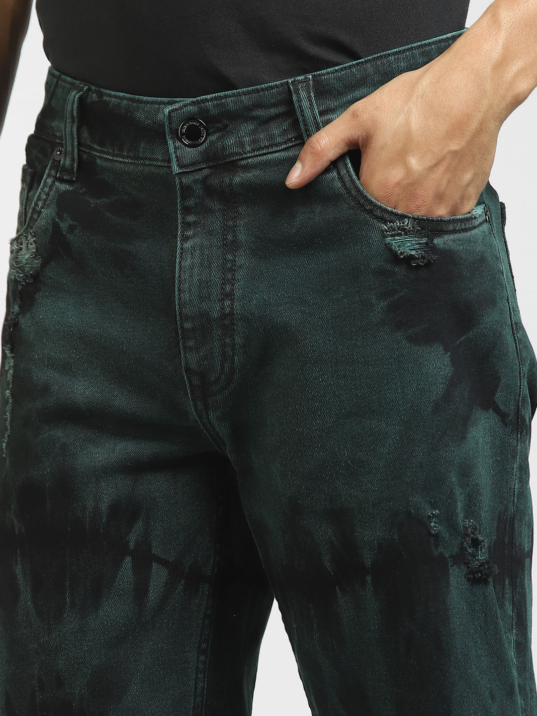 Black Low Rise Tie-Dye Denim Shorts
