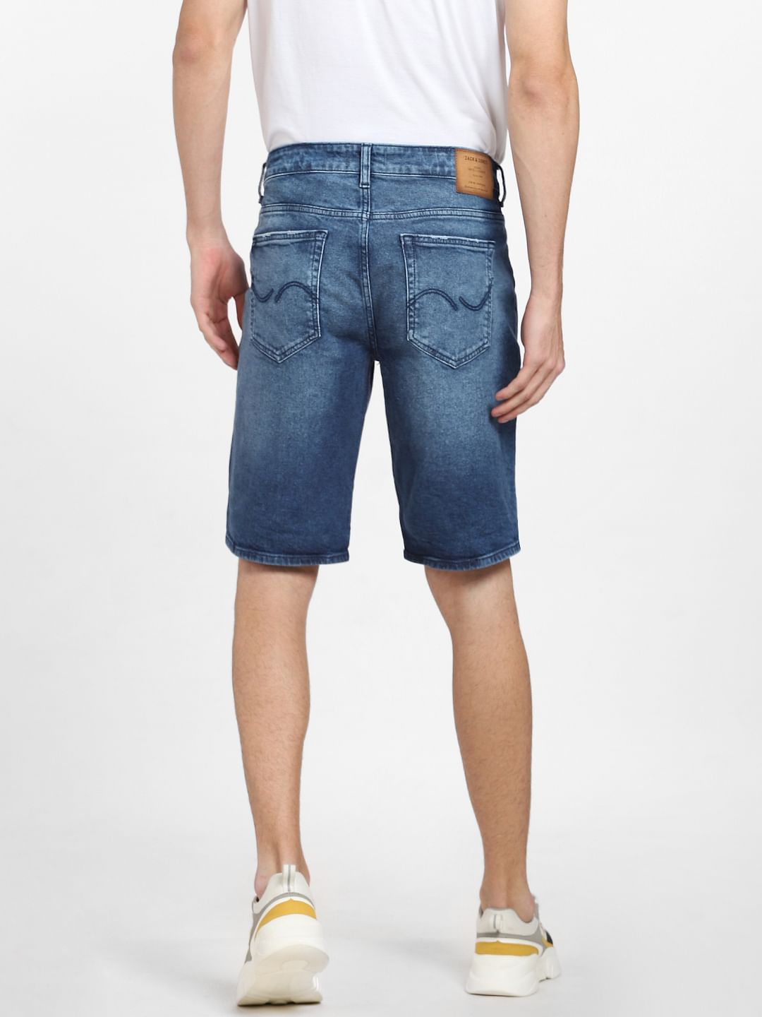 Blue Low Rise Distressed Denim Shorts