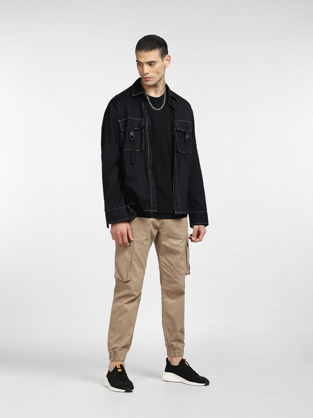 Beige Mid Rise Cargo Pants