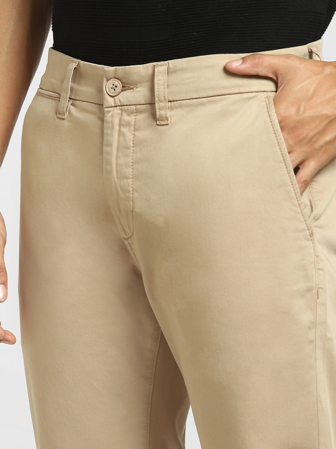 BEIGE LOW RISE REGULAR FIT PANTS