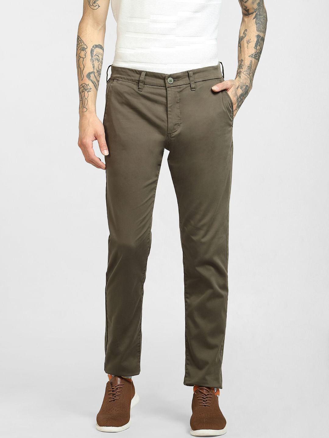 Green Mid Rise Chinos
