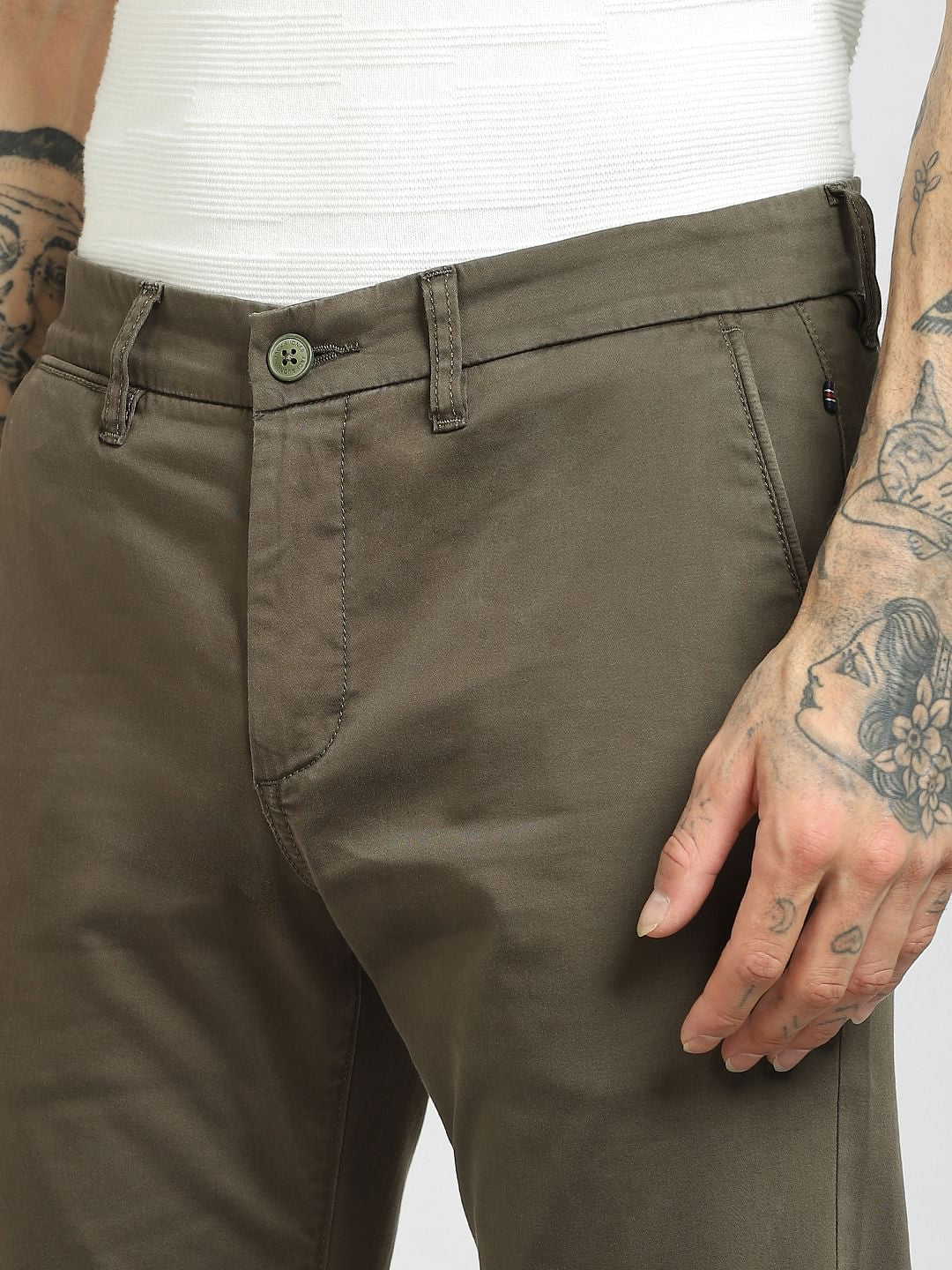Green Mid Rise Chinos